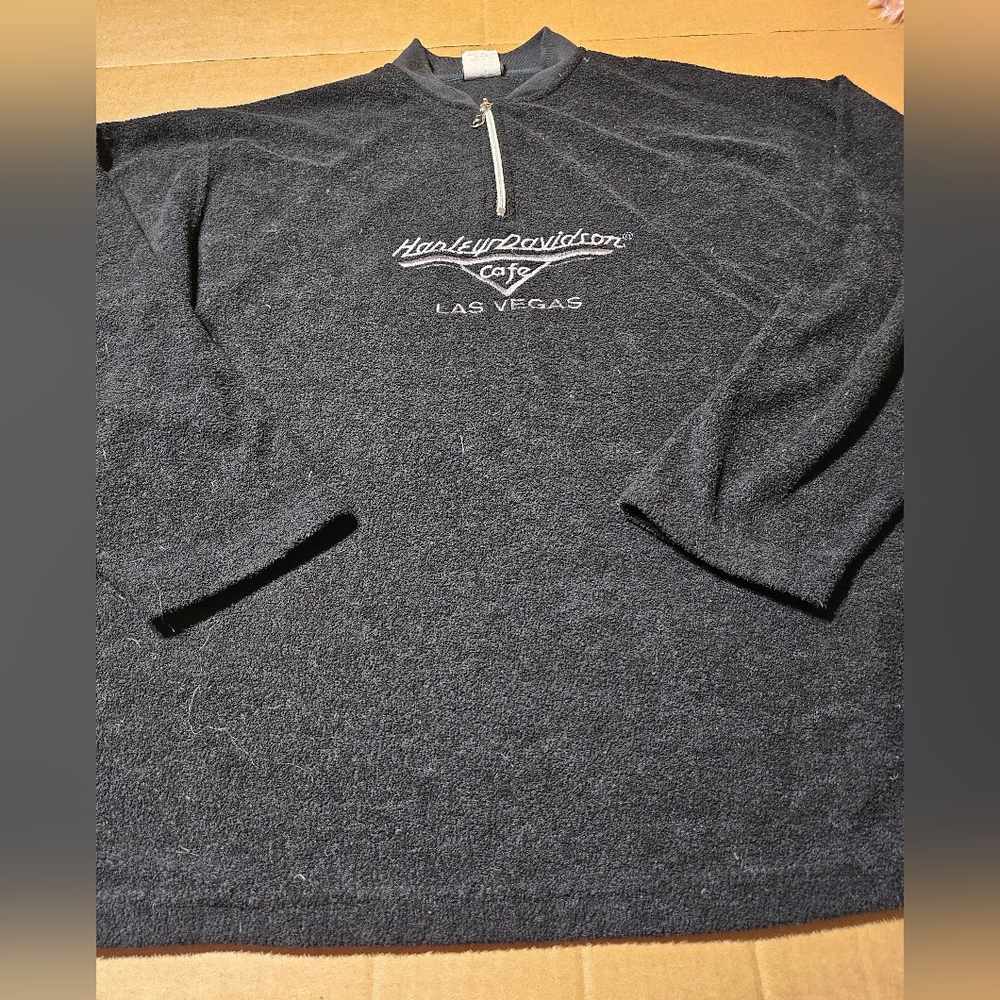 Harley‎ Davidson Cafe Vegas Fleece 1/4 Zip Pullover Henley Sweater Mens M (3068)